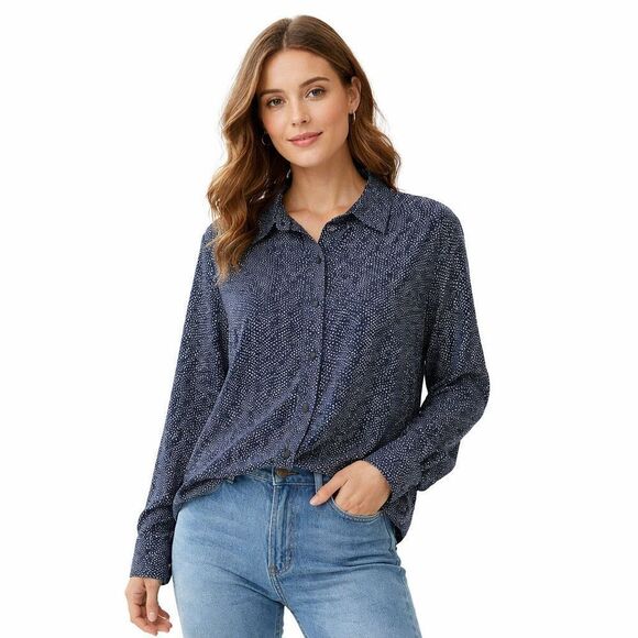 Chaps Tops - Chaps Shirt Womens XL Blue Polka Dot Button Front Long Sleeve Lightweight Top